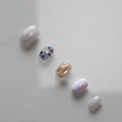 Vibeficant Progel Colorful Glitter Handmade Gel Press on Nails Short Squoval French Design