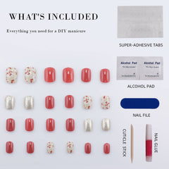 Vibeficant Glaze Glitter Press on Nails Short Squoval Cute Flower Design
