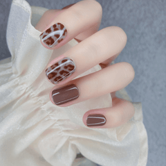 Vibeficant FlexFit Brown Press on Nails Short Squoval Leopard Print