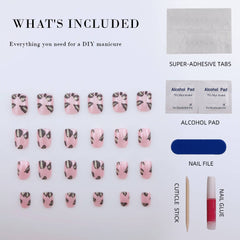 Vibeficant Glaze Pink Press on Nails Short Squoval Leopard Print