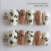 Vibeficant Progel Bling Gold Ring Handmade Gel Press on Nails Short Coffin Glitter Design