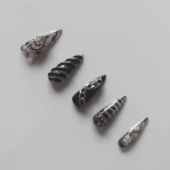 Vibeficant Progel Black Halo Dyeing Handmade Gel Press on Nails Long Stiletto Silver Star Badge Design