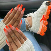 Vibeficant Progel Orange Ombre Handmade Gel Press on Nails Long Coffin French Tip Design