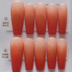 Vibeficant Progel Orange Ombre Handmade Gel Press on Nails Long Coffin French Tip Design
