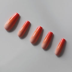 Vibeficant Progel Orange Ombre Handmade Gel Press on Nails Long Coffin French Tip Design