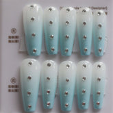 Vibeficant Progel Blue Ombre Handmade Gel Press on Nails Long Coffin Rhinestone Design