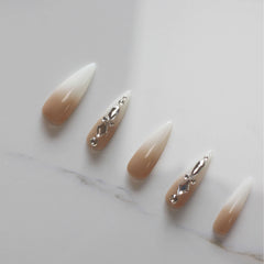 Vibeficant Progel Nude Ombre Handmade Gel Press on Nails Long Stiletto Rhinestone Design