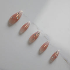 Vibeficant Progel Cat Eye Ombre Handmade Gel Press on Nails Medium Almond Rhinestone Design