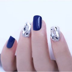 Vibeficant FlexFit Blue Press on Nails Short Squoval Glitter with Rhinestone Design