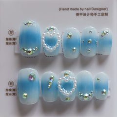 Vibeficant Progel Kpop (G)I-DLE Handmade Gel Press on Nails Short Coffin Pearl Heart