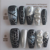 Vibeficant Progel Glitter Handmade Gel Press on Nails Medium Coffin Silver 3D Snake
