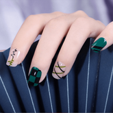 Vibeficant FlexFit Green Press on Nails Short Squoval French Tip with Swirl Design