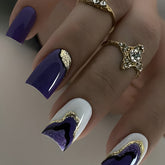 Purple & White Medium Square Abstract Art Glitter Press on Nails