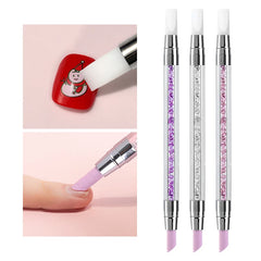 Dual-ended Silicone Quartz Nail Art Brush Rhinestone Acrylic Handle Decorations Powder Foil Nail Pen Brush Cuticle Remover Tools
