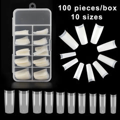 100pcs Long Almond Coffin French Fake Nails Half Full Cover Nail Art Extension Tips Claw False Nail Artificial Tips
