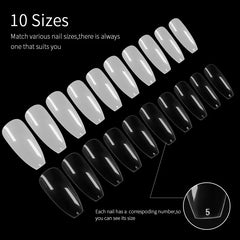500pcs Long Coffin Stiletto French Fake Nails Kit Clear Half Full Cover Artificial False Nail Art Tips Set Kit With Glue