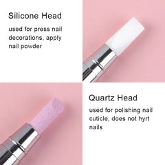 Dual-ended Silicone Quartz Nail Art Brush Rhinestone Acrylic Handle Decorations Powder Foil Nail Pen Brush Cuticle Remover Tools