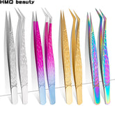 Eyelash Tweezers Extension Clip Stainless Steel Anti-Static Superhard High Precision Tweezers With Fiber Tips Makeup Tools
