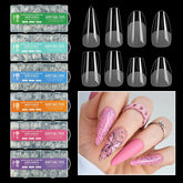 600PCS Semi-frosted Acrylic Long Fake Nails Almond French Coffin Full Half Cover False Nails Artificial Nail Art Soft Gel Tips