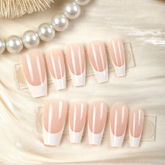 30pcs XS S M Size Finished With Top Coat Press On Nails Smile French Style Fake Nails Long Coffin False Artificial Nail Tips