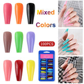 100PCS Mixed Colors Fake Nails Long Coffin Ballerina Pure Color Press On False Nails Full Cover Artificial Nail Tips