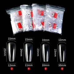 Single Size 500pcs Long Coffin French Fake Nails Color Clear Artificial False Nail Art Tips For Extension