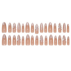 Green Ombre Press on Nails Medium Minmond French Tip с дизайном ромашки