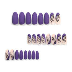 VIBEFICANT Blooms in Violet: Matte Floral Medium Almond Press-On Nails