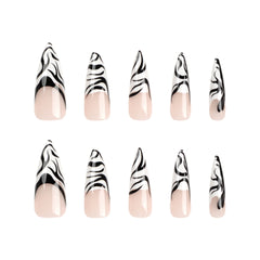 VIBEFICANT Wild Elegance: Zebra Print French Tip Medium Stiletto Press-On Nails