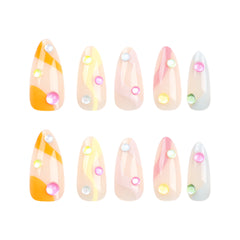 VIBEFICANT Crystal Swirl Pastel Elegance: Medium Almond Press-On Nails