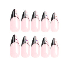 VIBEFICANT Blooming Elegance: Floral Rhinestone French Tip Medium Almond Press-On Nails