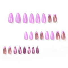 VIBEFICANT Glaze Chic Rhinestone Pink French Tip Nails with Glitter Press On False Nails