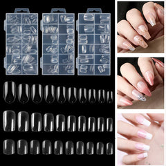 120PCS Highly Clear  Long almond False Nail Art Extension Tips Full Cover Manicure Artificial Fake Nails Tips