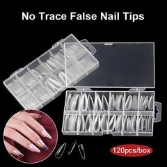 120PCS Highly Clear  Long almond False Nail Art Extension Tips Full Cover Manicure Artificial Fake Nails Tips