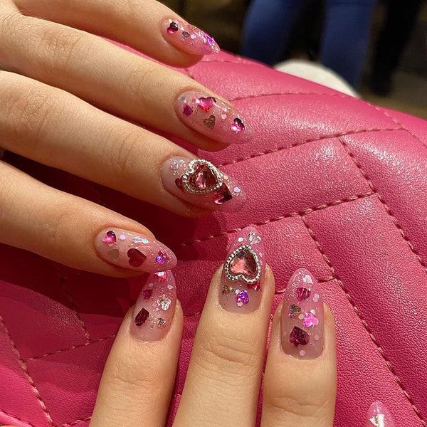 PaigesBeauti on X: Rhinestone Heart Nails ✨💕💎# #nails  #nailsofinstagram #ValentinesDay2022 #ValentinesDaygifts #Valentines   / X