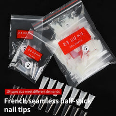 PinPai 500pcs Long French Extension Coffin Fake Nail Art Tips Half Cover False Nail Artficial Tip Flexible Resin Fingernails Tip