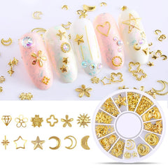 Mixed Styles Silver Gold 3D Star Moon Metal Rivet Ongles Nail Art Decoration Accessories Charms Nails Alloy Jewelry Studs