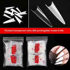 500pcs ABS Long Stiletto Sharp Claw Fake Nails Extension Clear Natural False Nail Tips Full Cover Manicure Fake Nails Tools