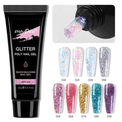 5PCS Glitter Poly Nail Gel Kit UV LED Builder Poly Acrylic Gel Set With Mold Nails Brush for Nail Art Polygels Extension Gel Kit