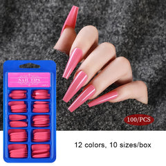 100pcs Long Coffin Fake Nails Tips Press On Nails With Designed Pure Color Ballerina Full Cover for Artificial False Nails Tips