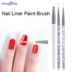 3 Pcs/Set Nail Art Brush Crystal Acrylic Thin Liner Drawing Pen UV Nail Gel Polish Painting Stripes Flower Manicure Tools