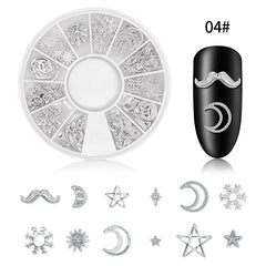 Mixed 12 Styles Silver 3D Star Moon Metal Rivet Ongles Nail Art Decoration Accessories Manicure Charms Nails Alloy Jewelry Studs
