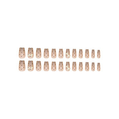 Nude Press on Nails Punta francesa de ataúd corto con brillo y diamantes de imitación