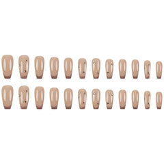 VIBEFICANT GLAZE Nude Medium Coffin Glitter French Tip Rhinestone Press on Nails