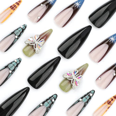 VIBEFICANT GLAZE Long Stiletto with Rhinestone Butterfly  Press on Nails