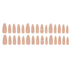 VIBEFICANT GLAZE Elegant Nude With Rhinestone Medium Almond Stick On Nails