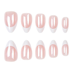 VIBEFICANT GLAZE Chrome Pink Medium Almond French Tip Press on Nails