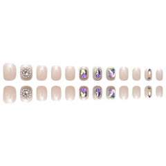 VIBEFICANT GLAZE Squoval Extra Short Nude Bold Rhinestone & Pearl Embellishment Press on Nails