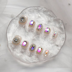 VIBEFICANT GLAZE Squoval Extra Short Nude Bold Rhinestone & Pearl Embellishment Press on Nails