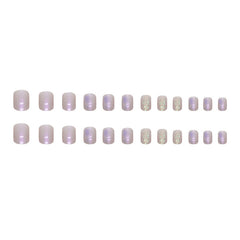 VIBEFICANT GLAZE Aurora Shimmer Glitter Squoval Short  Wide Fit Press On Nails